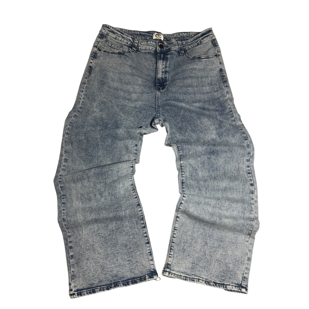 Acid‎ Wash Wide Leg Jeans Light Blue High Waisted Size 14 Relaxed Fit Denim
